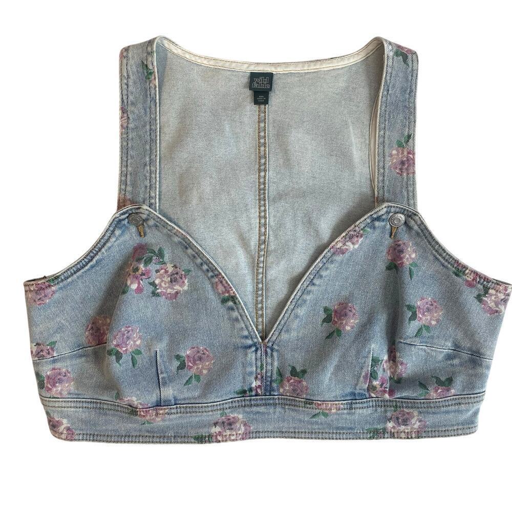 Wild Fable Womens Crop Top Vest Sz XL Floral Denim Western Cottagecore Nashville